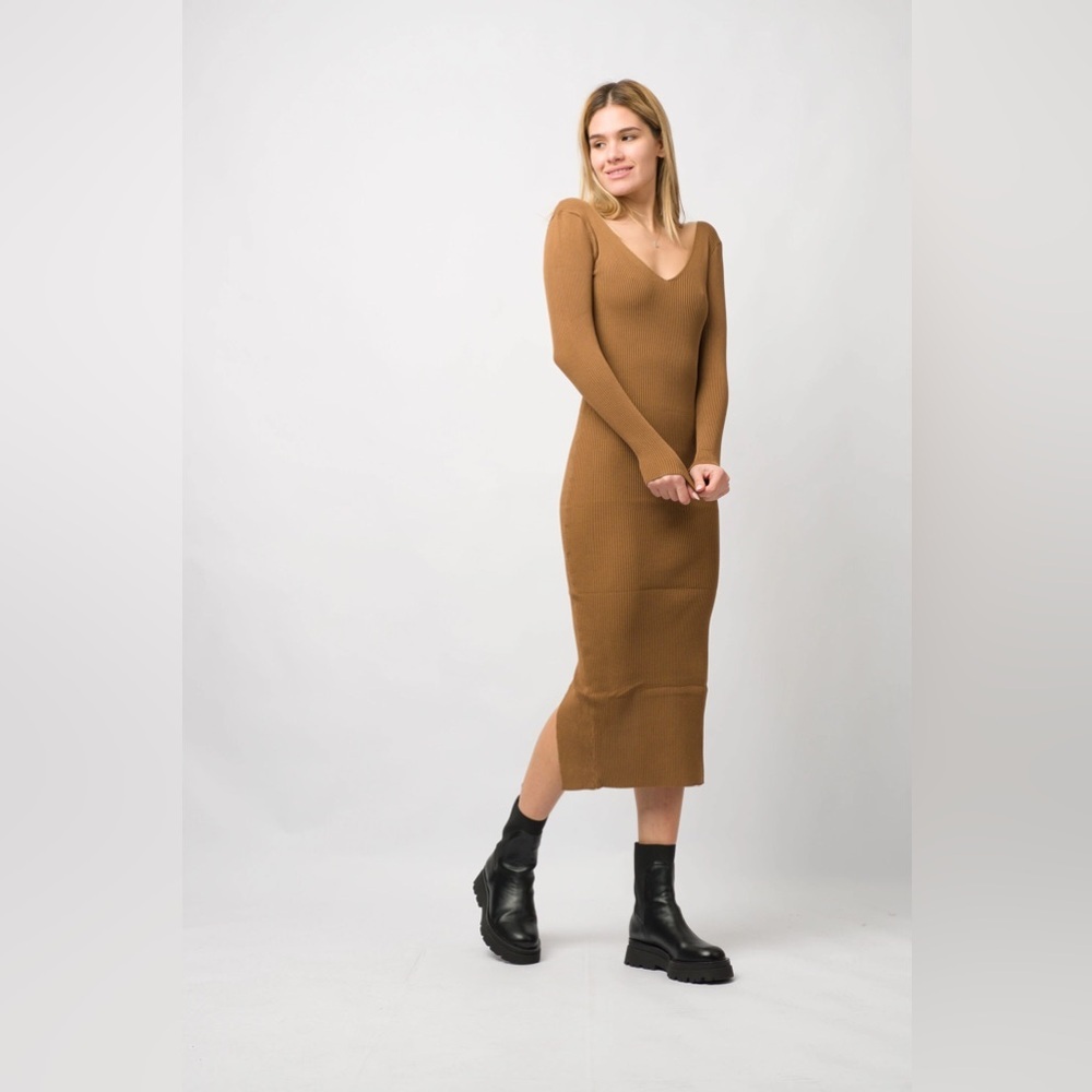Chic Long Sleeve Brown Dress